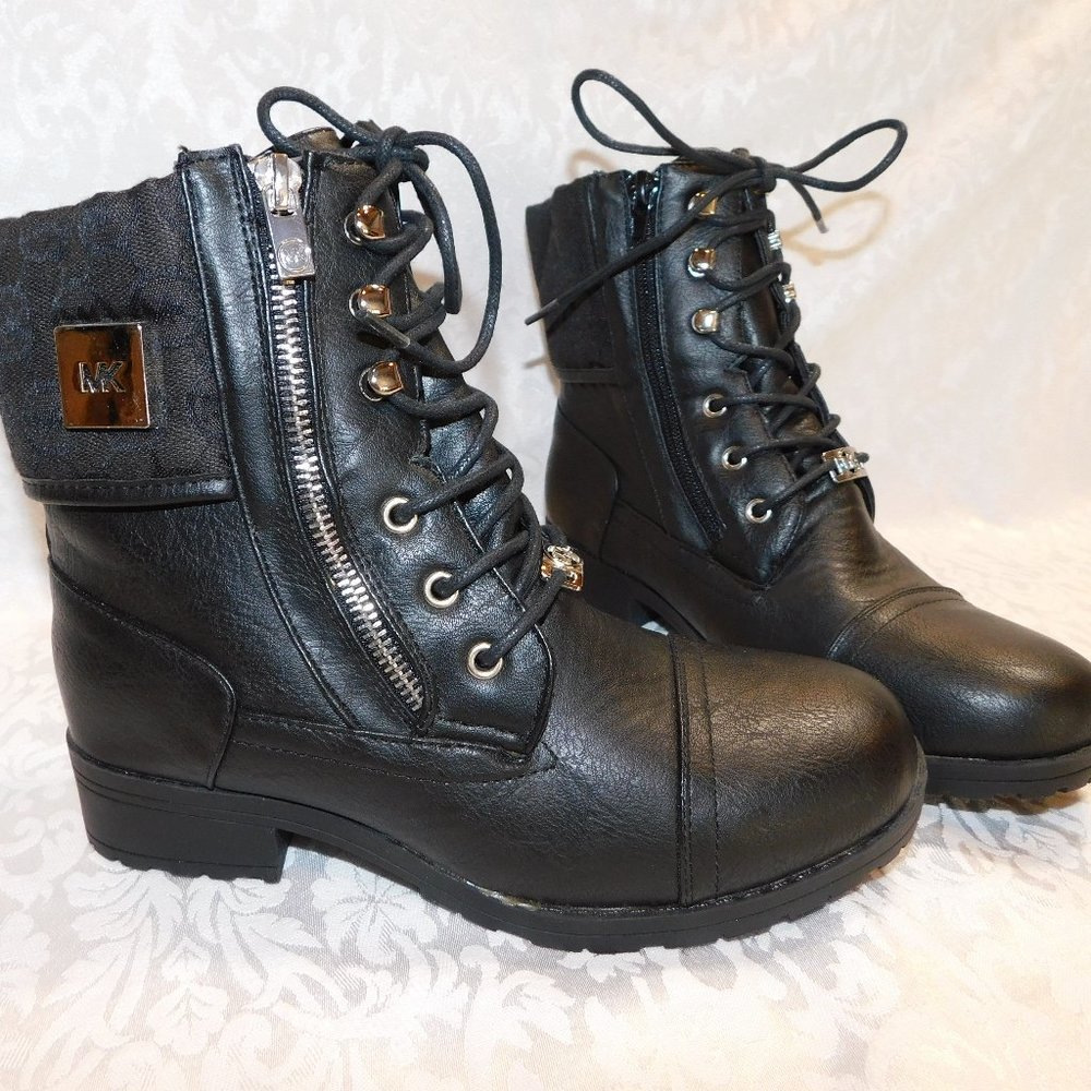 Michael Kors, Black Leather and Logo Combat Boot